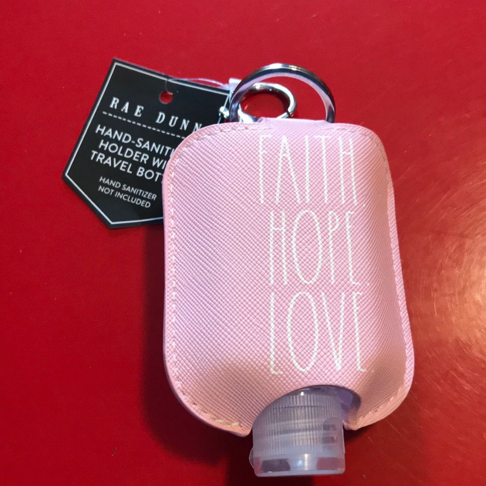 Rae Dunn Pink FAITH HOPE LOVE Hand Sanitizer Holder Keychain